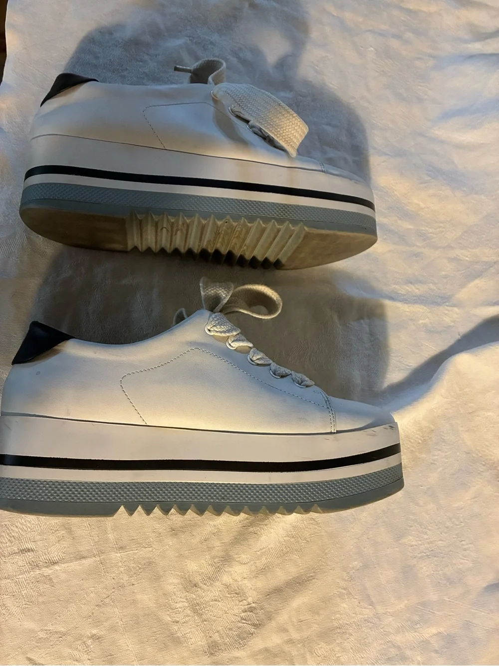 Zara Women White/Navy Sneakers Platform Sneakers